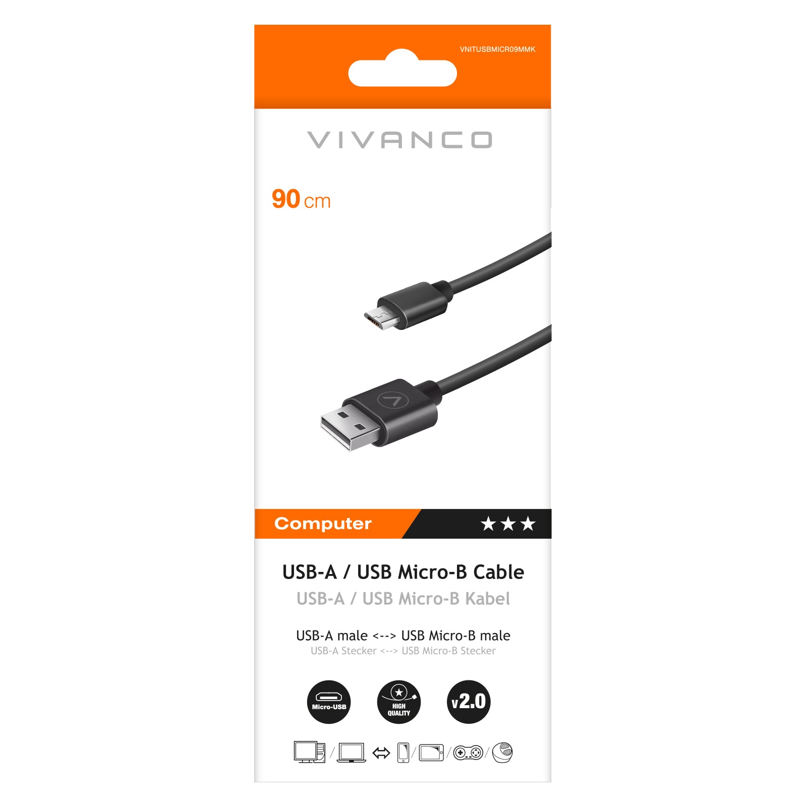 USB-A-auf-Micro-USB-Kabel, 0,9 m