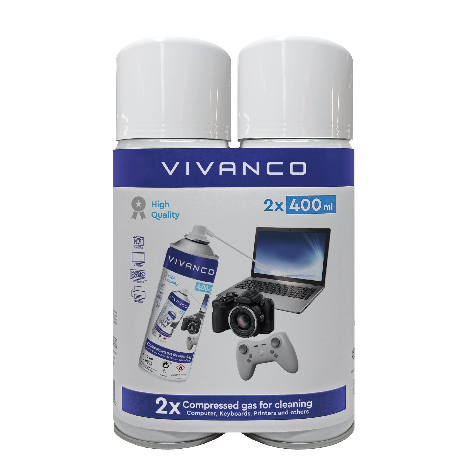 2 bombolette da 400ml di gas compresso per la pulizia di attrezzature da ufficio