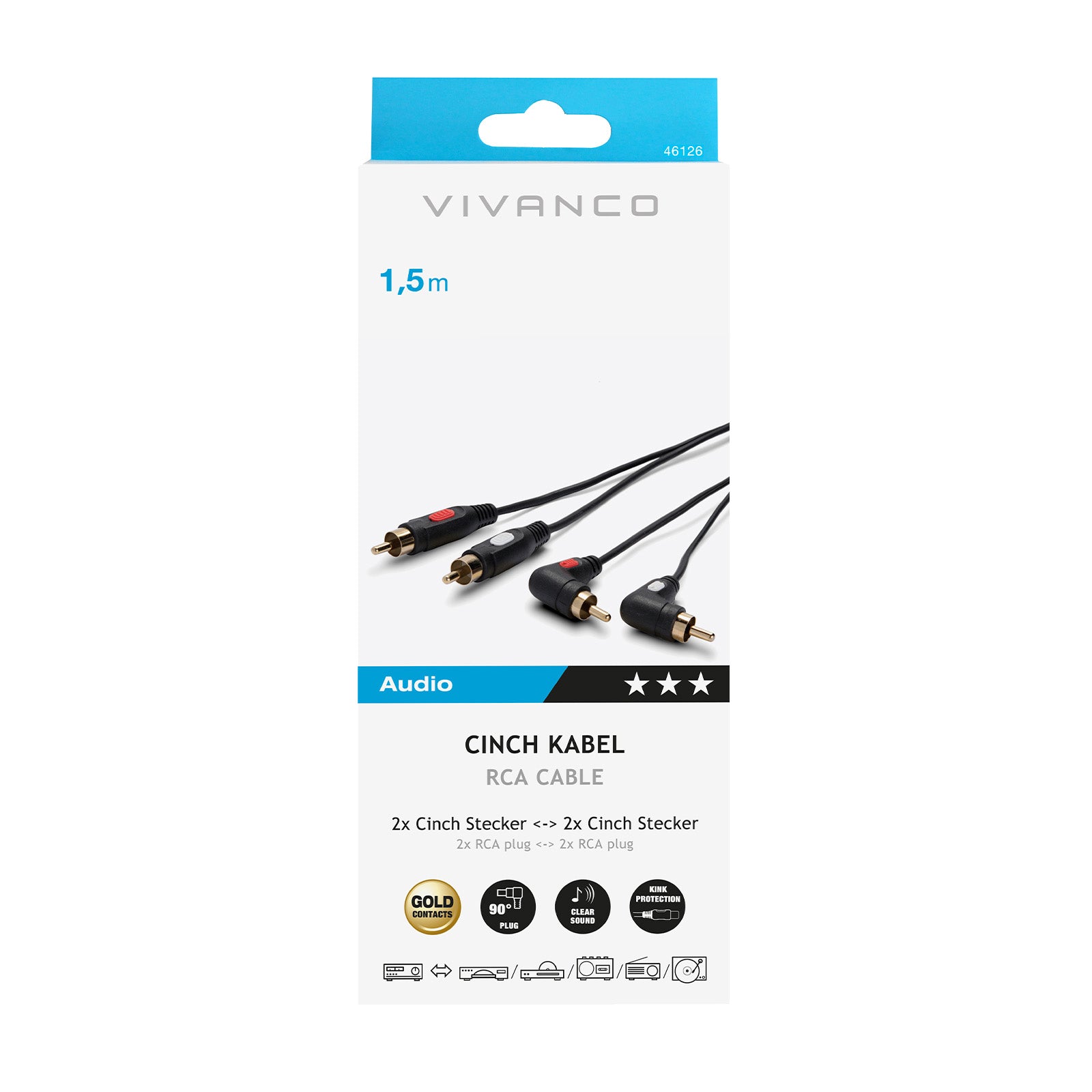 Cavo RCA ad angolo, 1,5 m