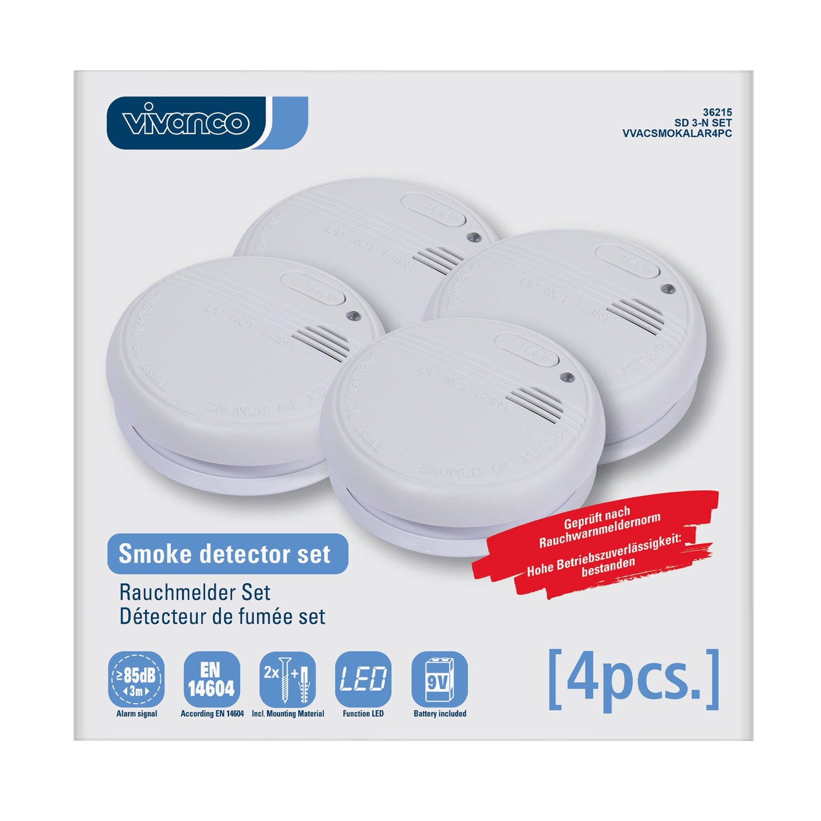 Rilevatore di fumo fotoelettrico, set da 4