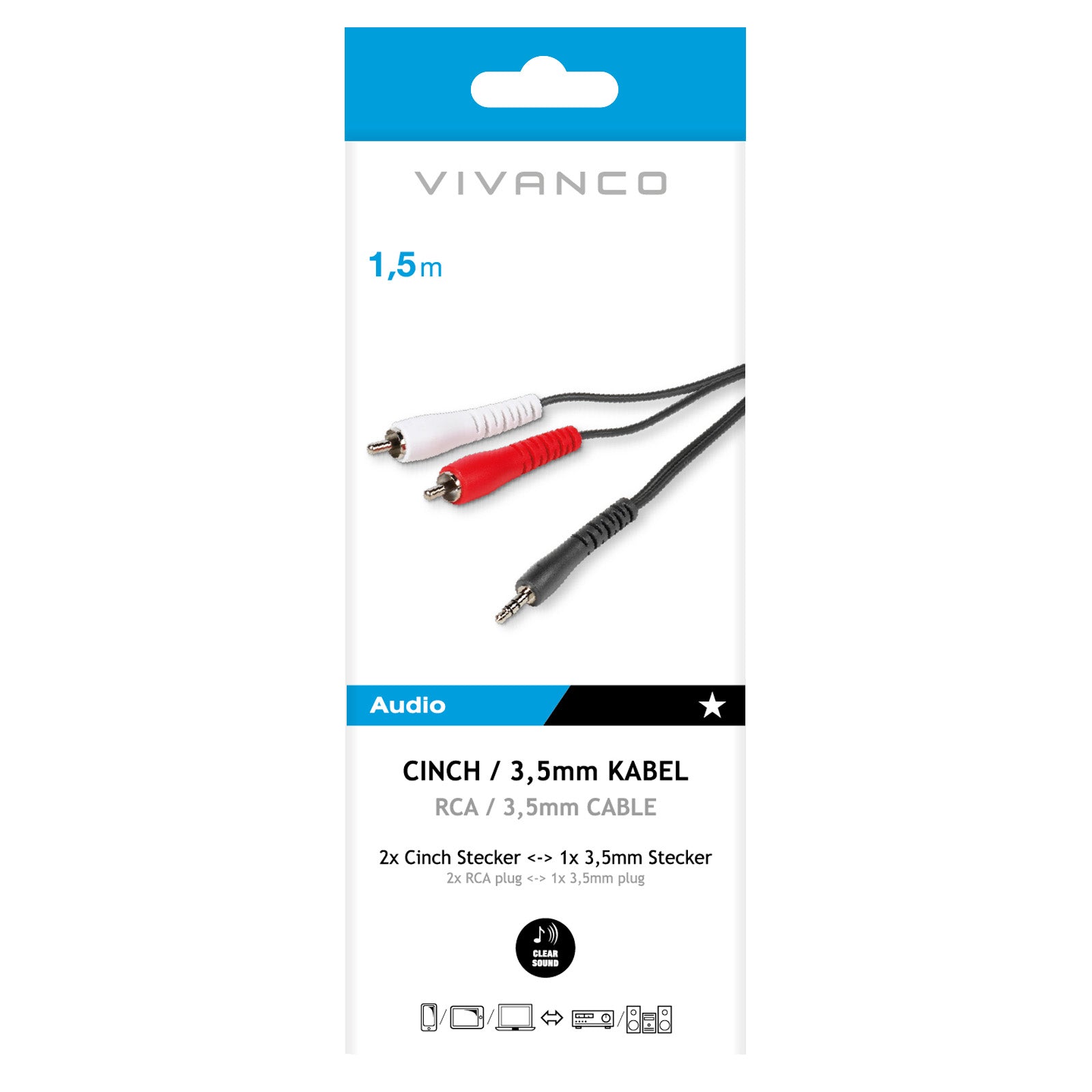 Cavo audio Jack 3,5 mm a 2 RCA maschio