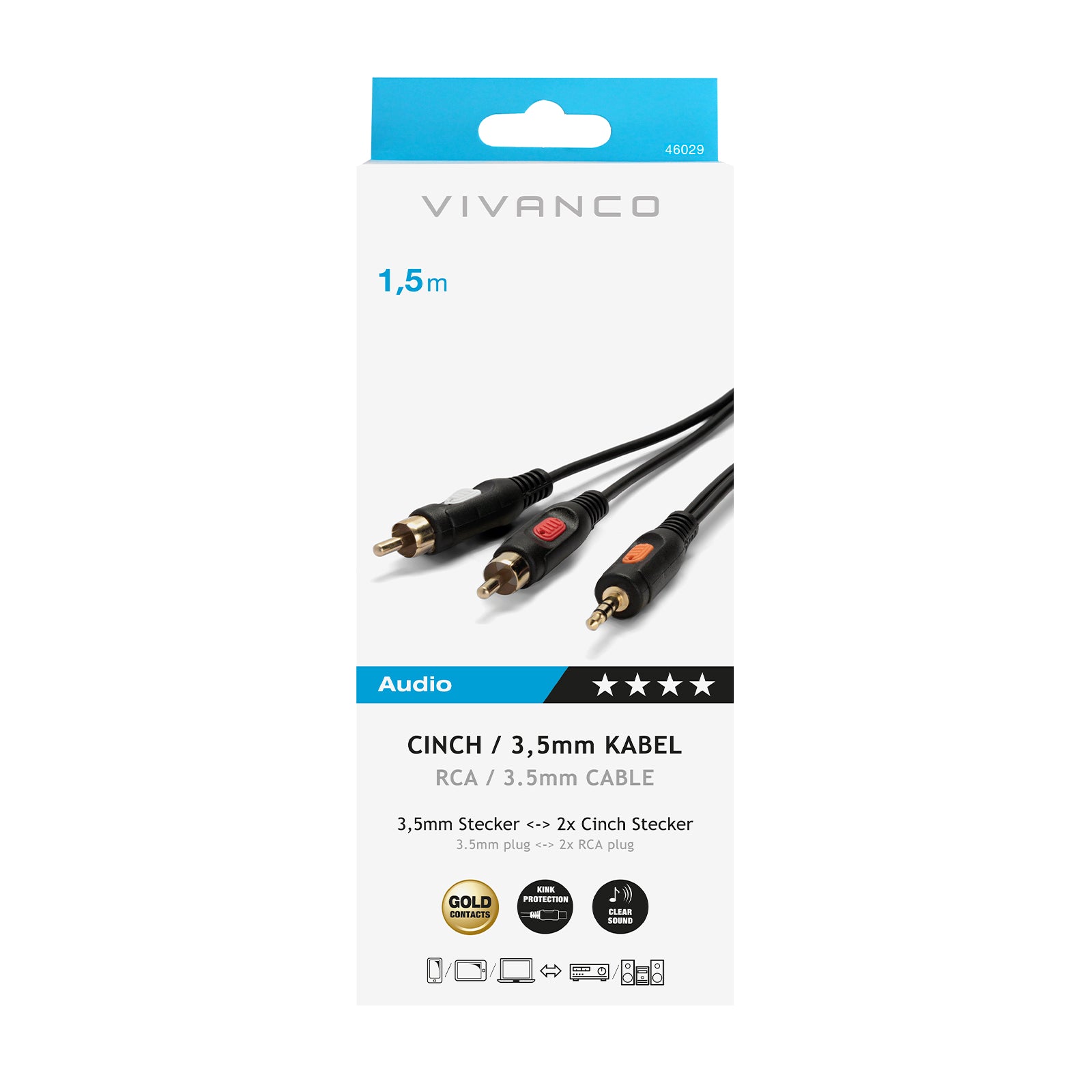 Cavo audio Jack 3,5 mm a 2 RCA maschio