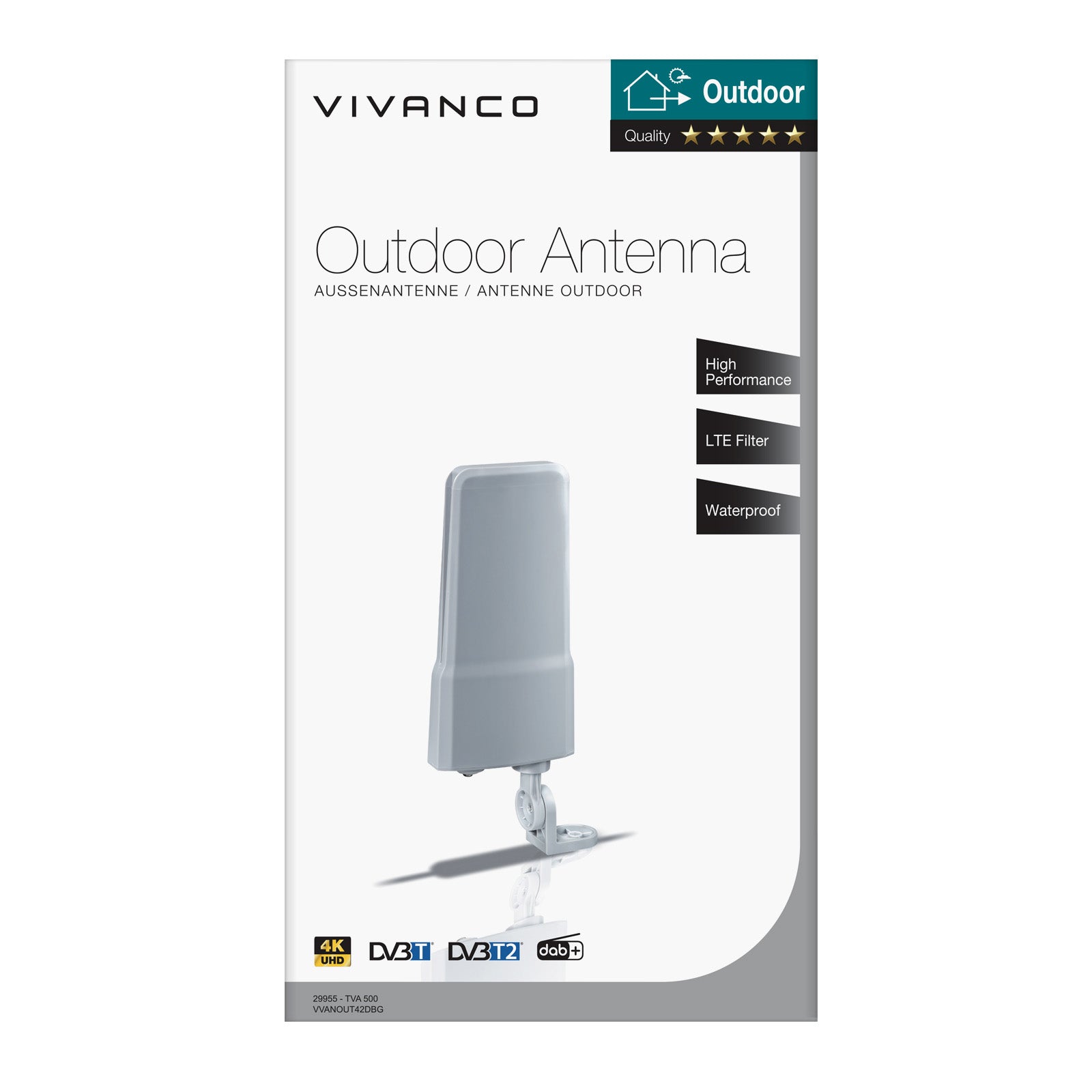 Antenna da esterno per TV/radio 42dB, multidirezionale 360°