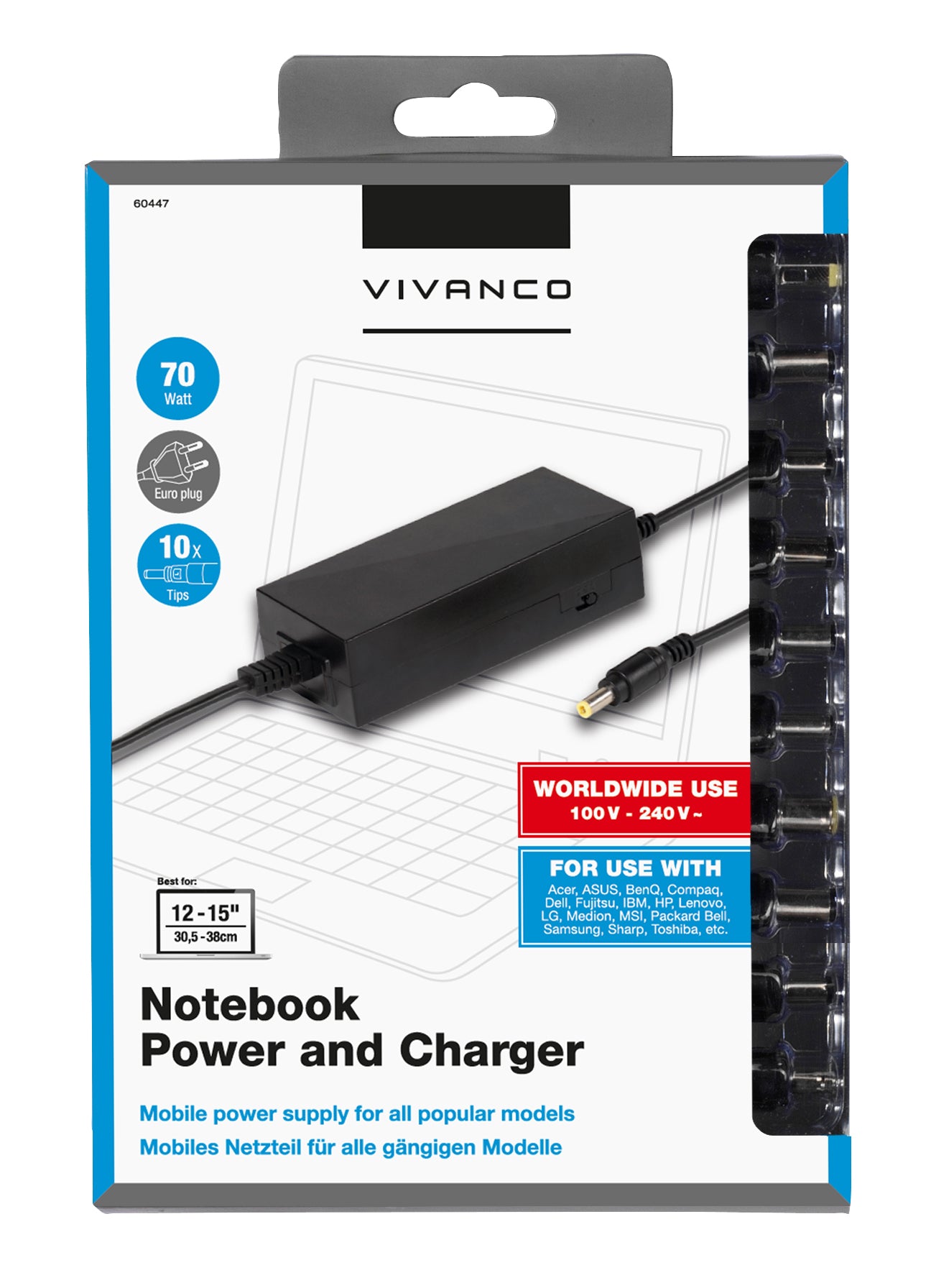Alimentatore universale per notebook e netbook, 70W