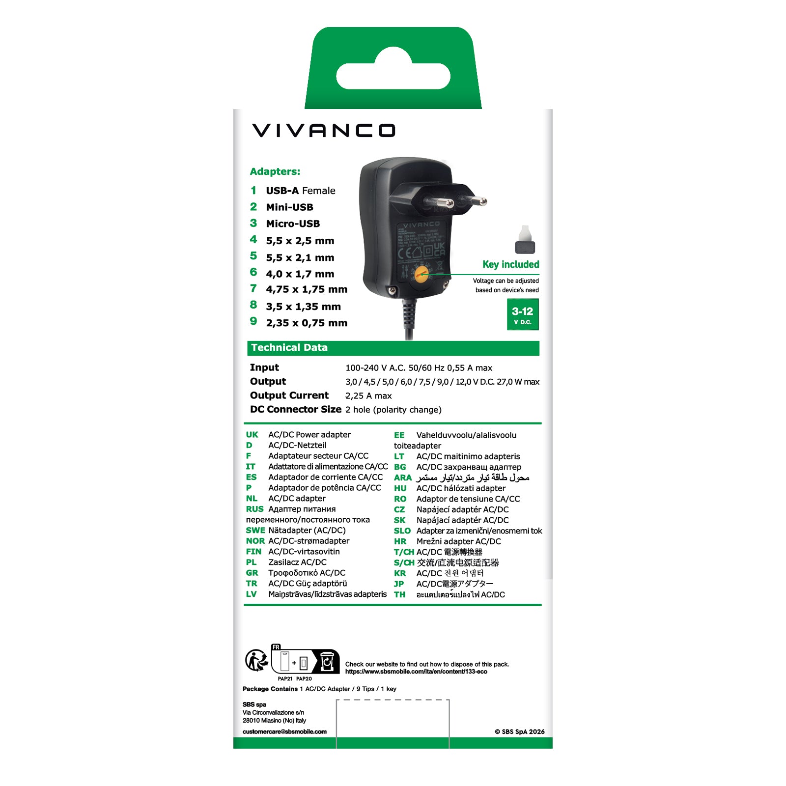 Fuente de alimentación universal, enchufe UE CA/CC 3-12 V, 6 en 1, color negro