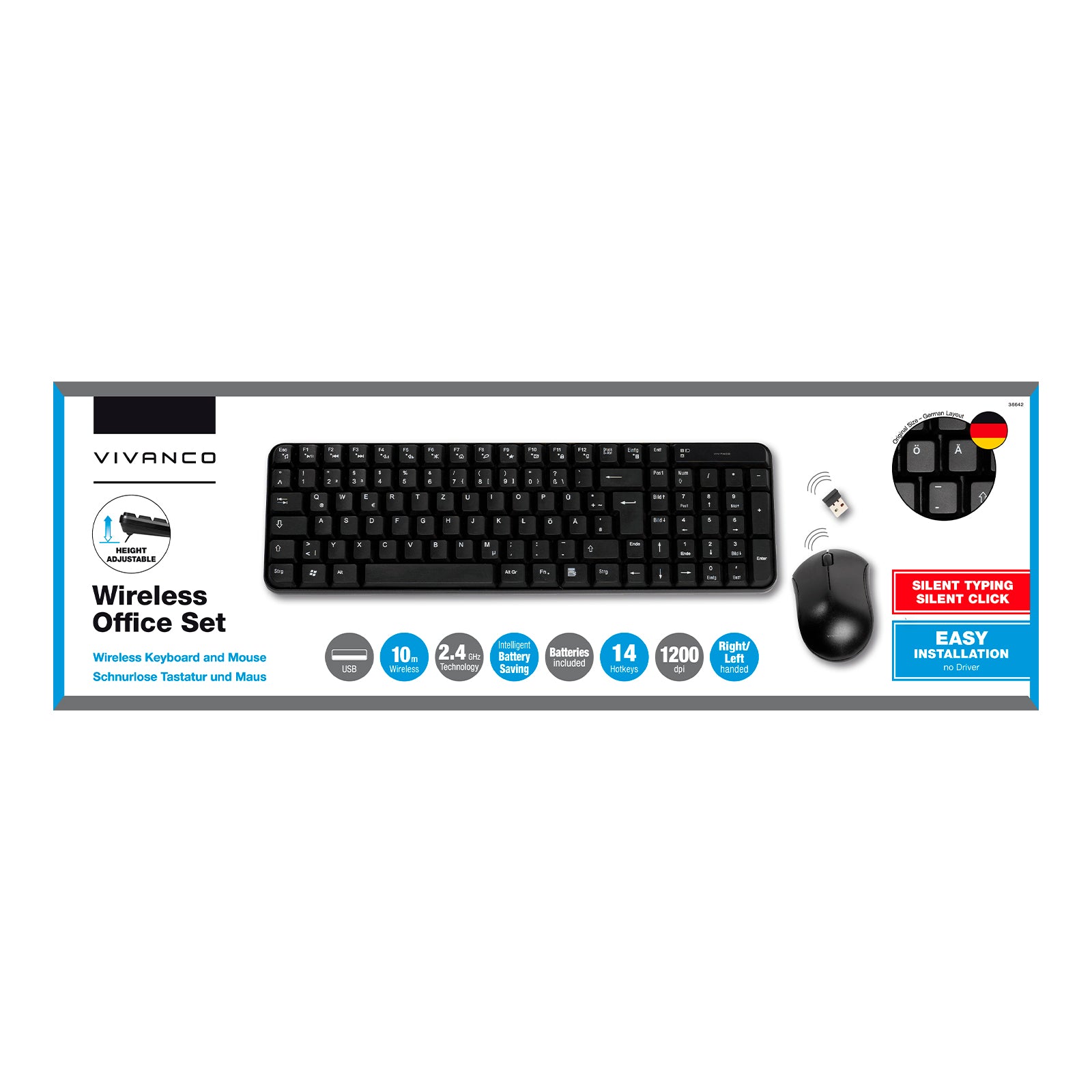 Wireless Desktop Set, tastiera e mouse wireless con ricevitore USB