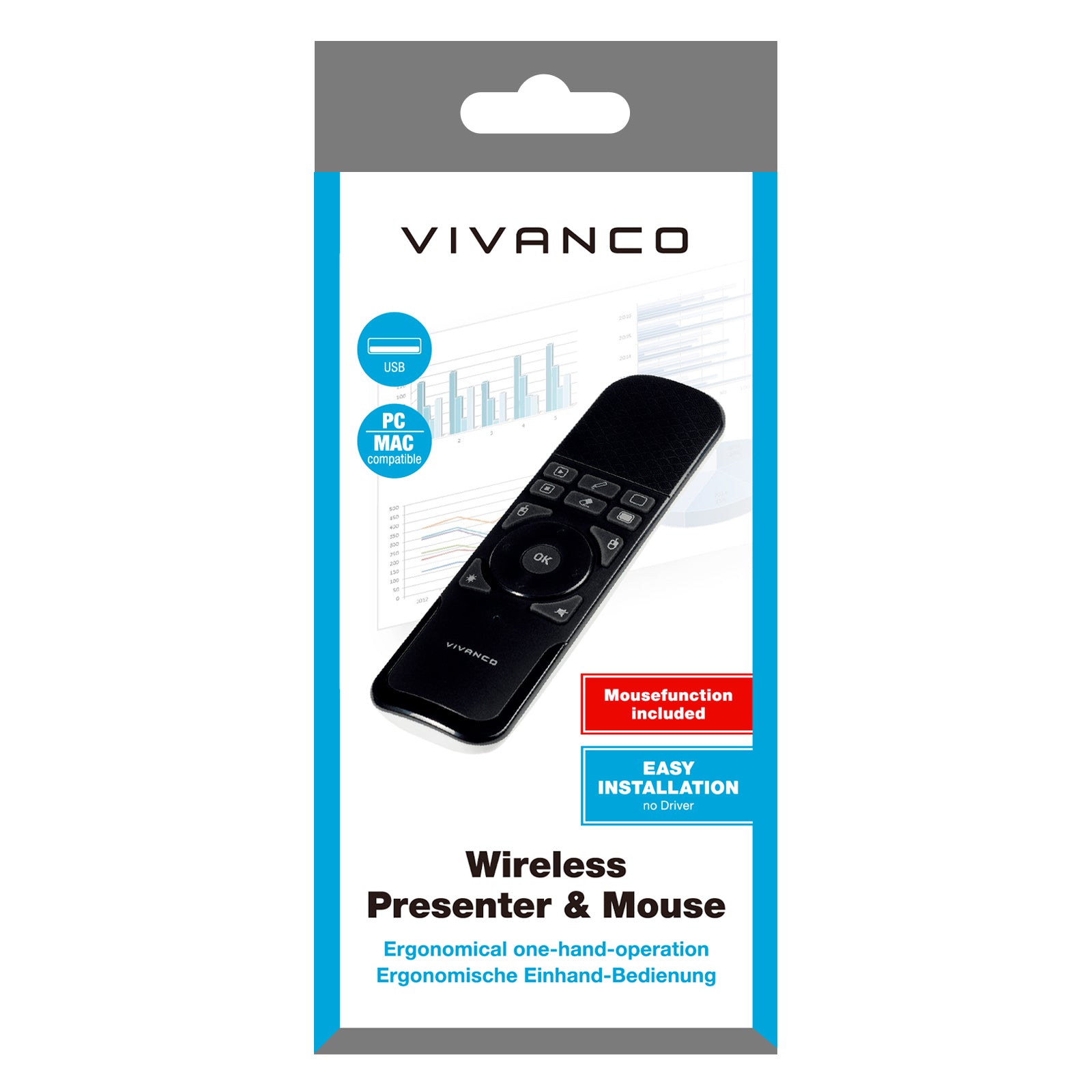 Telecomando per presentazioni wireless con funzione mouse