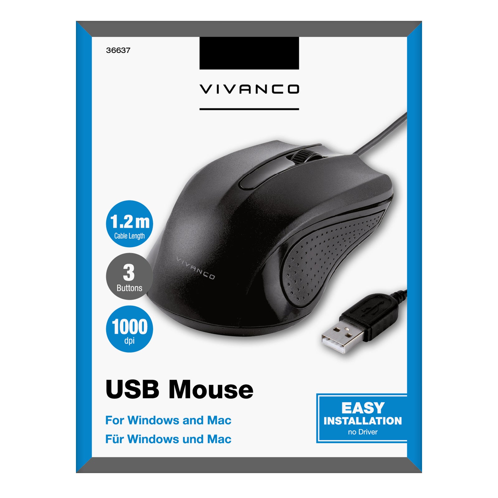 Mouse compatto con 3 pulsanti, 1000 dpi