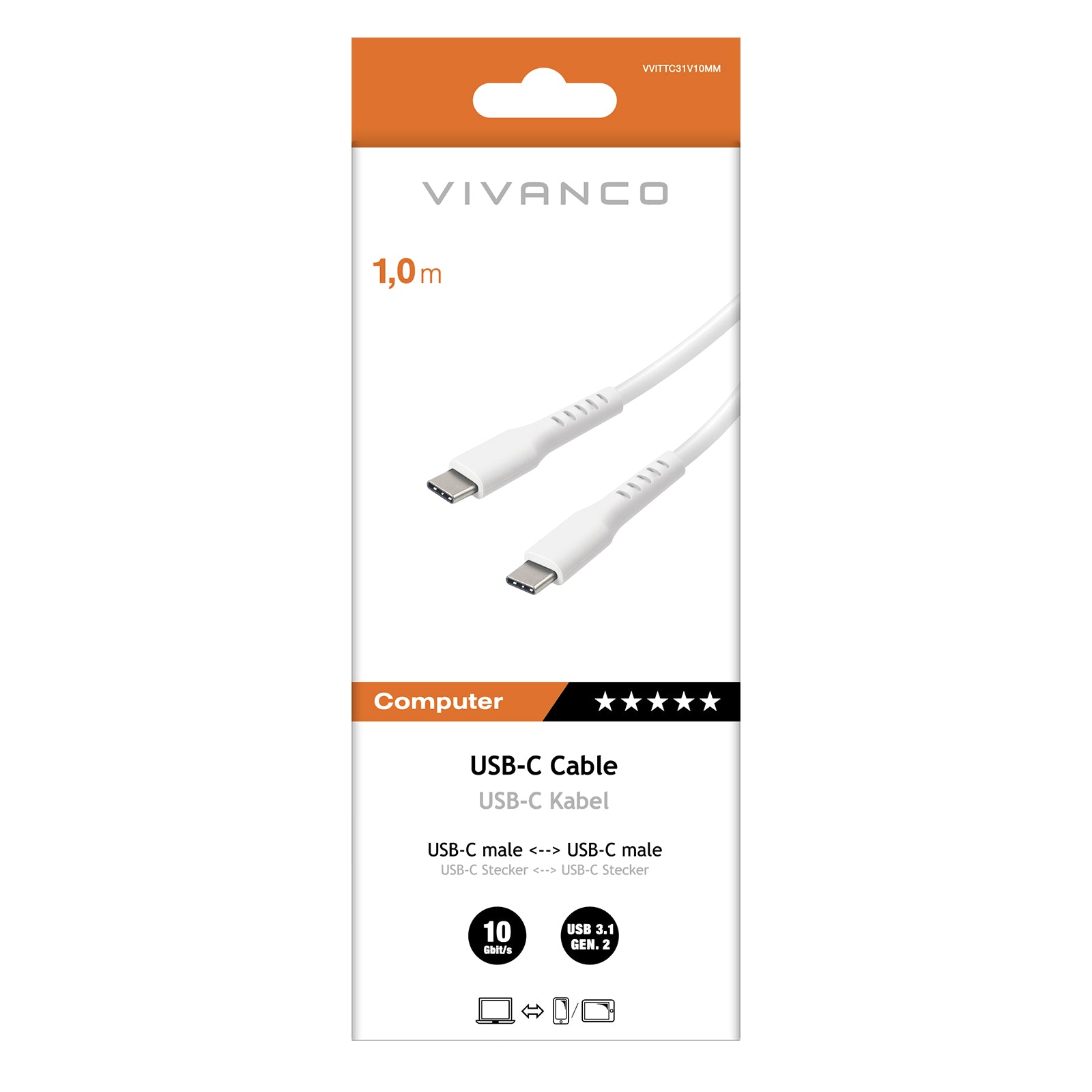 Cavo USB-C a USB-C 3.1 con chip E Marker, 1 m