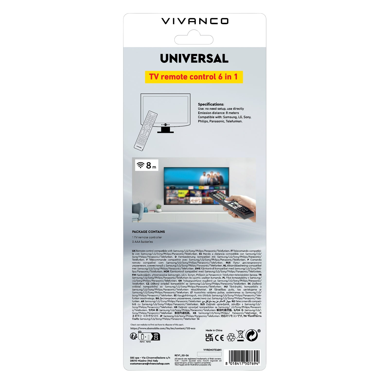 Telecomando per TV Samsung, LG, Sony, Philips, Panasonic