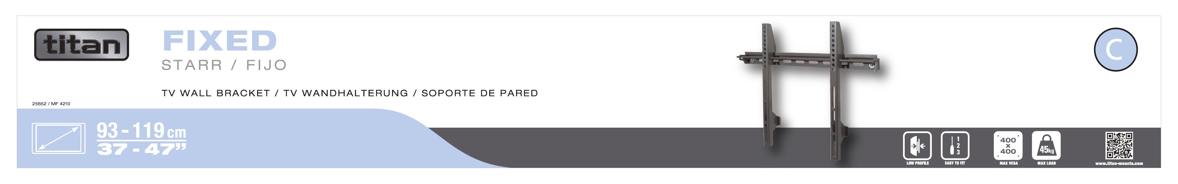 Supporto da parete fisso per TV per schermi fino a 42'', 45 kg