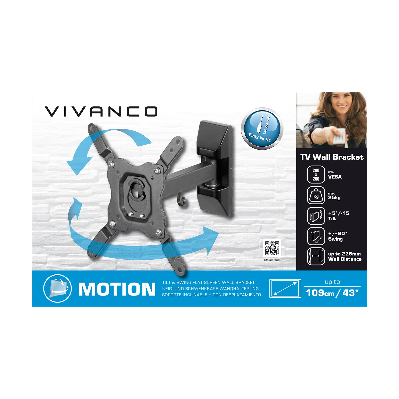 Supporto TV da parete mobile, inclinabile e orientabile per schermi fino a 109 cm / 43'' VESA 200, max 25 kg.