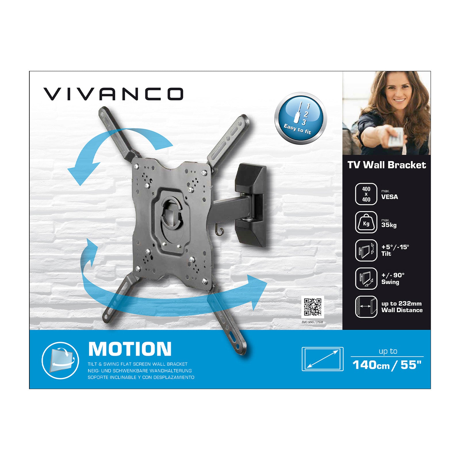 Supporto TV da parete mobile per schermi fino a 55'', max 35 kg