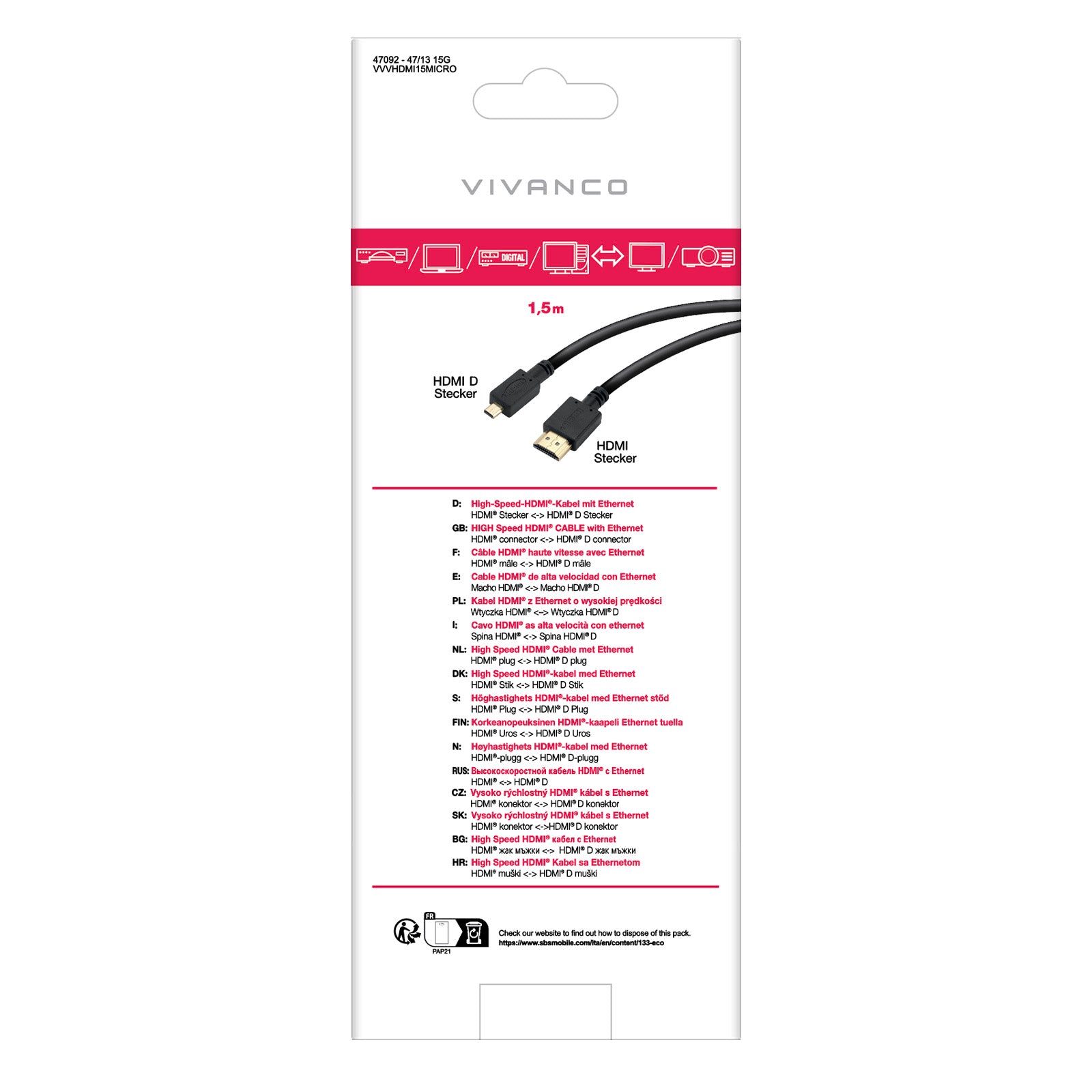 Cavo HDMI premium ad alta velocità con Ethernet, 1,5 m